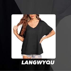 EUC Langwyqu Black V Neck Oversized Tee Shirt
